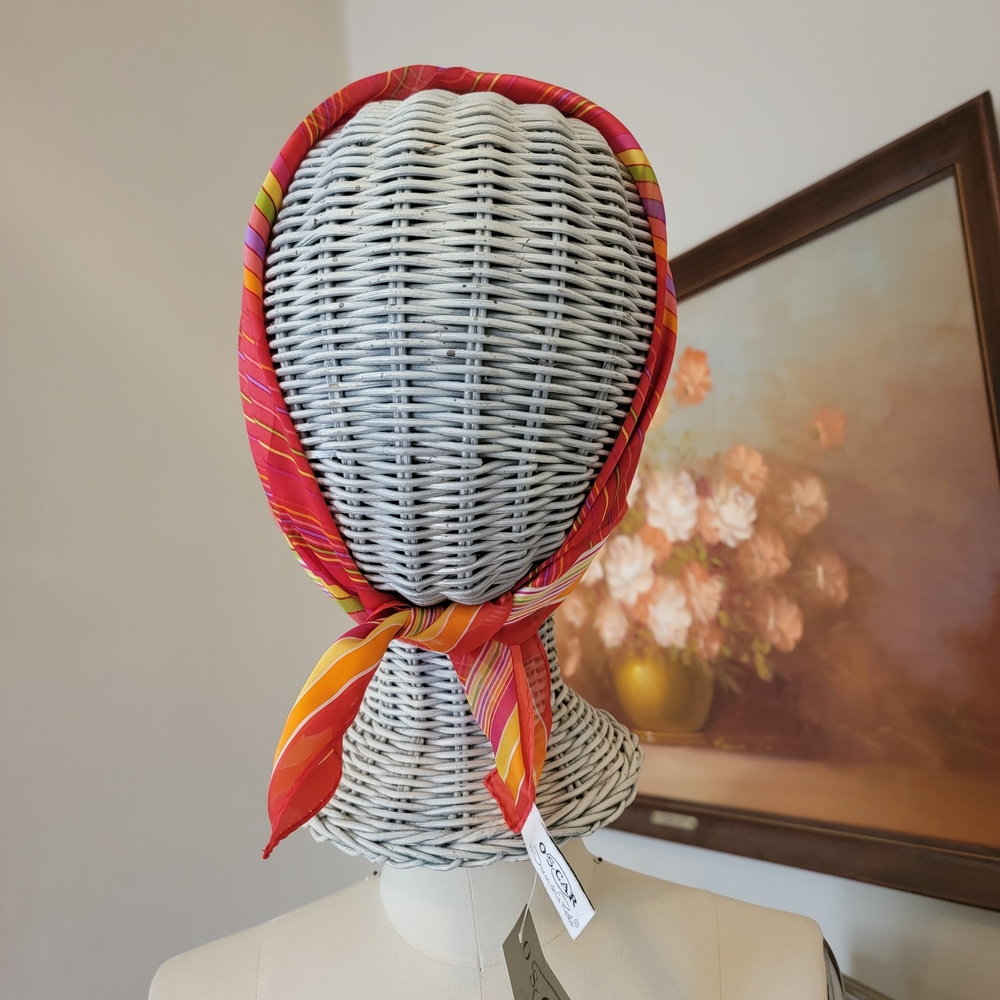 Deadstock Vintage Oscar de la Renta Red Retro Stripe Silk Scarf Head Wrap NWT - Picture 2 of 9